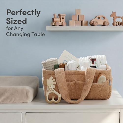 PUTSKA Baby Diaper Caddy Organizer, Nursery Fleece Basket (Brown, Fleece) - Image 6