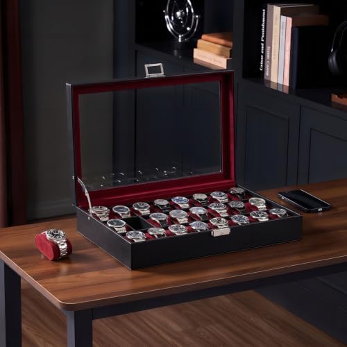 ProCase Watch Box for Men, 24 Slot Display Case with Real Glass Lid - Image 2