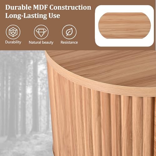 Merax 47.2'' Lift Top Oval Coffee Table with Hidden Storage Compartment, Modern Wooden Center Table with Oval Lift Tabletop for Home Living Room, Light Brown - Image 5