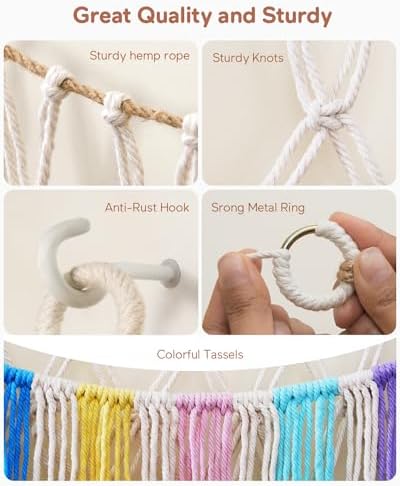 Boho Stuffed Animal Hammock, Falt Wall or Corner Hanging, Rainbow XL - Image 4
