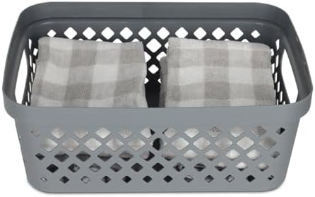 Glad Plastic Storage Basket Set, Value Pack of 6 | Open Storage Bins for Shelves, Bathroom, Pantry, Closet | Nesting Organizer Boxes with Handles, 2 Gallon, Grey - Image 4