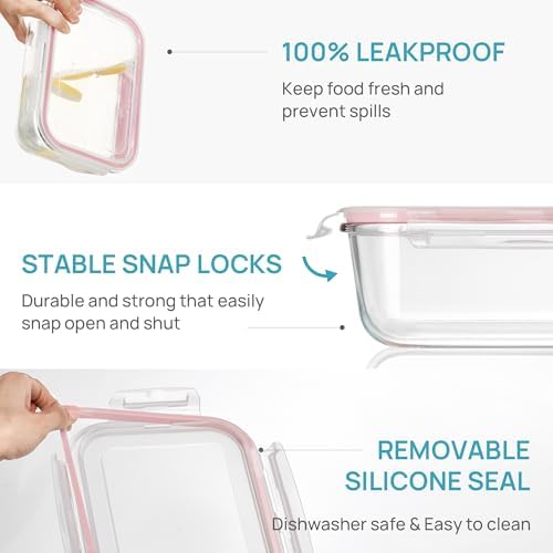 Vtopmart 2Pack 1860ml/63oz Large Glass Storage Containers With Lids, Pink - Image 6