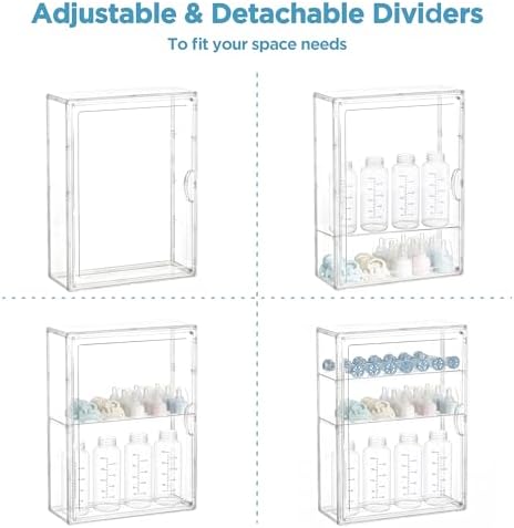 HBlife Baby Bottle Storage Organizer for Wall Countertop Cabinet, 3 Tiers Adjustable Clear Acrylic Bottles Storage Station Case Box Container with 2 Removable Dividers and Magnetic Door, Small - Image 7