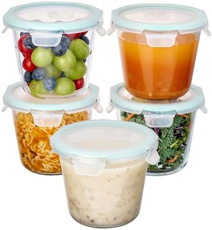 Vtopmart 5 Pack 3 Cup Glass Soup Container Set with Airtight Lids by Vtopmart
