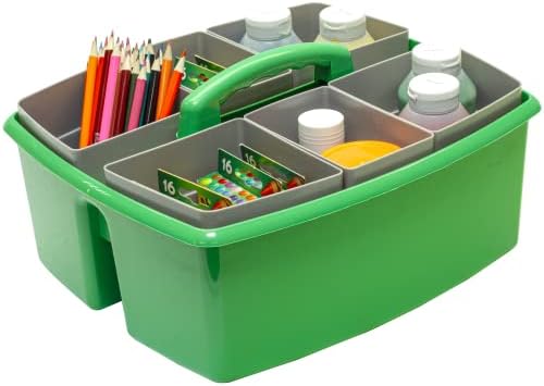 Storex Large Classroom Caddy with Cups, 13 x 11 x 6.575 Inches, Green, Case of 2 (00983U02C) - Image 5
