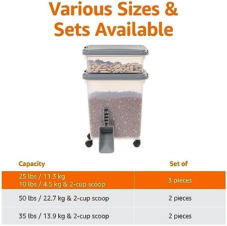 Amazon Basics 3-Piece Airtight Pet Food Storage Container Combo with Scoop, BPA Free, Removable Wheels, 33 QT + 12 QT - Image 4