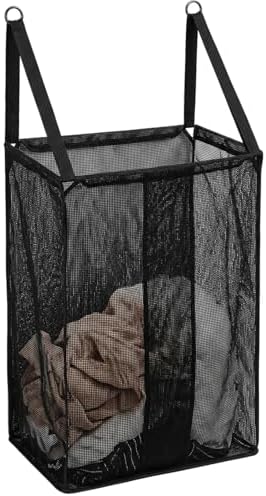 ALYER Wall Hanging Mesh Laundry Hamper,Poolside Toy Storage Baskets with Big Metal Support Opening,Hardware Included (Black) by ALYER