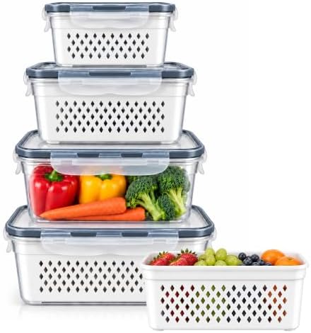 Plastic Fruit Storage Containers for Fridge,4 Pack Airtight Produce Keeper by Unknown