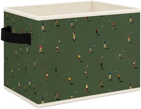 Vintage Green Golf Foldable Storage Bins Box with Handles, Minimalist Abstract Golf Sports Collapsible Toys Books Clothes Organizer Basket for Kids Boys Bedroom Bathroom Gym by Mcehtle