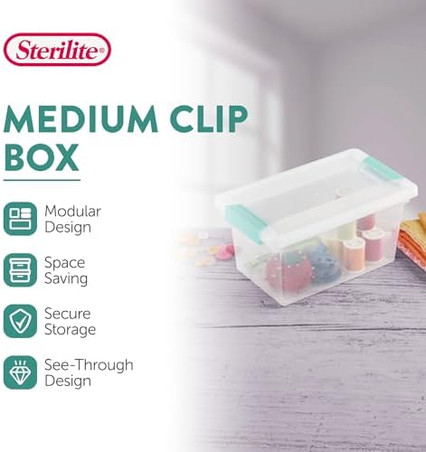 Sterilite Clip Box, Stackable Clear Plastic Bins - Medium, 12-Pack - Image 2