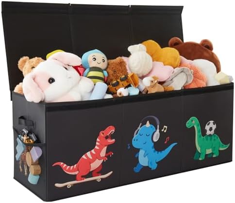 Extra Large Toy Box with Lid,Dinosaur Collapsible Toy Storage,Black by Uniency