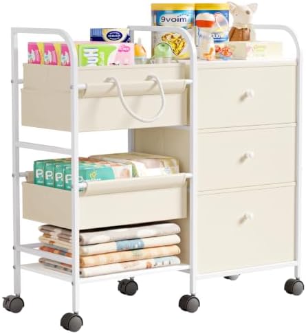2in1 Baby Diaper Caddy Organizer and Storage Cart with Dividers and Drawers by BG-BABYGO