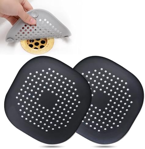 Bovinde Hair Drain Catcher,Square Cover for Shower 2 Pack (Black) by Bovinde