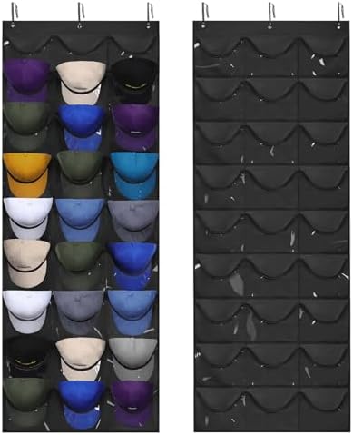 Dofilachy Hat Rack - Hat Organizer - Hat Racks for Baseball Caps, Visible Hat Holder - Baseball Rack for Wall Door with 3 Hooks, 27 Deep Pockets by Dofilachy