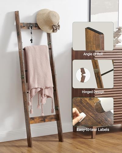 Hzuaneri Blanket Ladder Decorative Quilt Rack with 4 Removable Hooks - Image 5