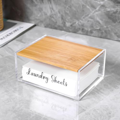 Acrylic Laundry Detergent Sheets Holder with Bamboo Lid, Laundry Soap Sheets Container Box Dispenser for Laundry Room - Image 5