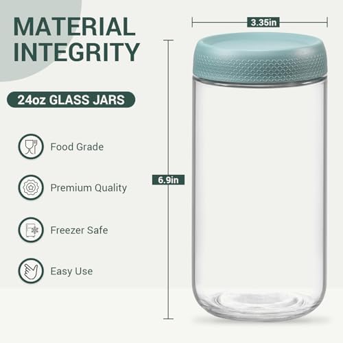 NETANY 6-pack 24oz Glass jars with Airtight Lids, Overnight Oats Containers with Lids, Wide mouth Mason Salad jars, Glass Food Storage Containers for Snacks Yogurt Spice Sugar - Image 2