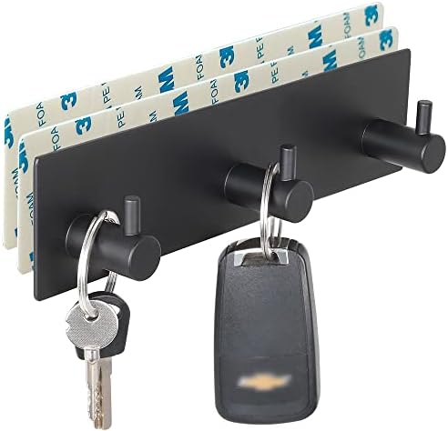 VIRFIN Key Holder for Wall with 2 Self-Adhesive Tapes, No Damage Key Holder Rack for Wall with 3 Key Hooks for Entryway, Door, Bathroom, Kitchen(Black) by VIRFIN