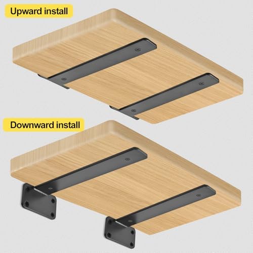 6 Pack - 6 inch Black Hidden L Shelf Bracket (1/5 Inch Thicked) Iron Floating Shelf Brackets Rustic Industrial Metal Brackets for Shelf Support - Image 5