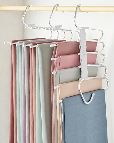 MORALVE Pants Hangers Space Saving - 4 Pack - Non-Slip Multi-Layer Space Saving Hangers - Multifunctional Clothing Rack for Closet Storage - Ideal for Jeans, Trousers, Skirts, Scarves & Slacks (White) by MORALVE