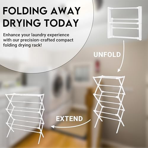 ZOES HOMEWARE 2026 Enhanced Clothes Drying Rack | Foldable Drying Rack Clothing for Laundry | Small Collapsible Portable Dryers for Laundry | Use for Indoor & Outdoor | White 37.5"x29"x12" - Image 3