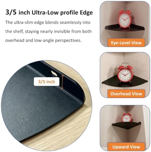 Small Tiny Metal Floating Corner Shelves, 7 x 7 x 0.6 Inches，2pcs, Black - Image 3