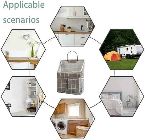 2pcs Wall Hanging Storage Bag,Wall Hanging Organizer Bags with Pockets, Wall Organizer Storage for Dormitory Bathroom Bedroom Kitchen(Grey Grid) - Image 4