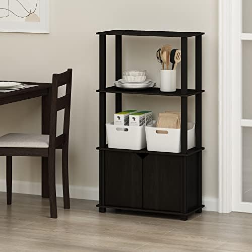 Furinno GO GREEN Storage Shelves, 4-Tier Book Shelf, Bookcase, Display Shelf with Open Shelf and Closed Storage, for Organization and Storage, Living Room, Garage, Home Office, Espresso - Image 5