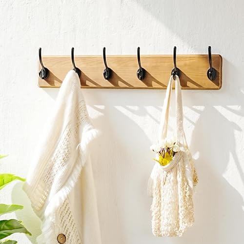 Dseap Wall Mounted Coat Rack: 24" Long, Patented, Heavy-Duty, 6-Double-Hooks Wooden Hanger Rail for Winter Coats, Hat, Jacket, Clothing - Weathered Brown, Pack of 2 - Image 7