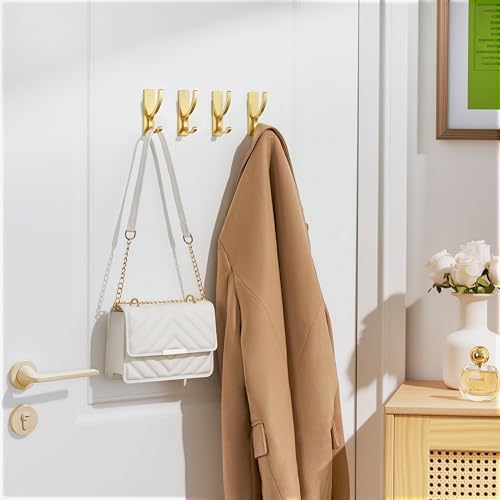 pickpiff Adhesive Wall Hooks for Coat/Towel, Hold 13LB, Gold 4 Pack - Image 7