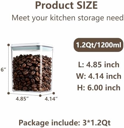Pop Food Storage Containers Set Airtight Food Storage Containers with Pop Lids, Kitchen Pantry Organization and Storage, Cereal, Rice, Flour, Pasta & Snack Container, BPA Free, 3 x 1.2Qt - Image 4