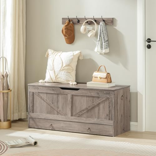 HOOBRO Storage Chest, 43.3" Toy Chest with Drawer, Wooden Storage Bench, Sturdy Entryway Bench Supports 330 lb, Shoe Bench, Safety Hinge, U-Shaped Opening, Easy Assembly, Greige BG711CW01G2 - Image 4