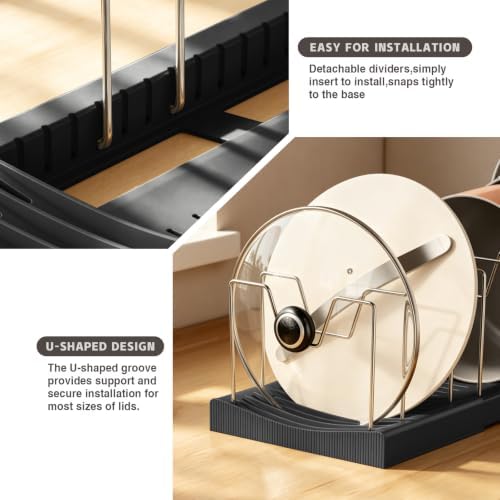 Magheo 2 Pack Pots and Pans Organizer Under Cabinet, Expandable 12.6"-22.8" Kitchen Cabinet Organizer Holder with 10 Adjustable Dividers for Food Storage Container Lid, Cookie Sheet, Cookware(Black) - Image 4