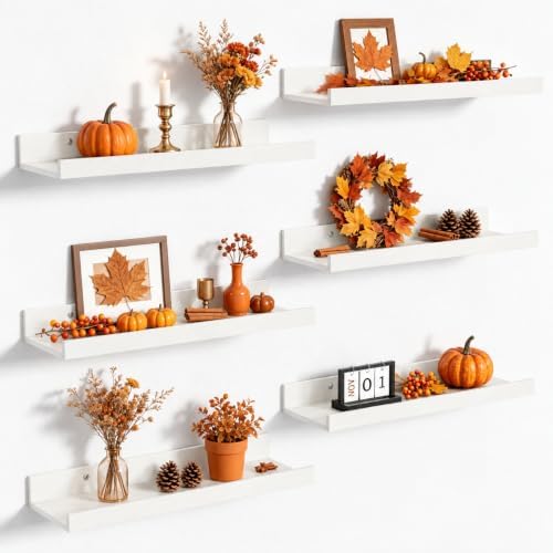 upsimples Floating Shelves for Wall Decor and Storage, White, 6Pcs 15.7'' by upsimples