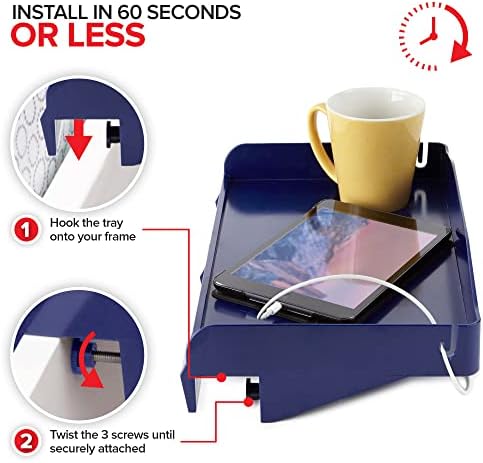 Modern Innovations Bedside Shelf for Bed, College Dorm Room, Bunk Bed Shelf for Top Bunk, Clip On Nightstand Tray with Cord and Cup Holder, Bunkbed Caddy for Table Storage (Navy) - Image 3