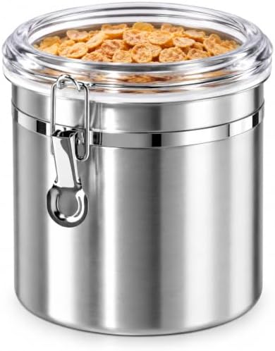 Oggi Stainless Steel Kitchen Canister 152 fl oz - Airtight Clamp Lid, Clear See-Thru Top - Ideal for Kitchen Storage, Food Storage, Pantry Storage. Jumbo Size 8" x 8". by Unknown