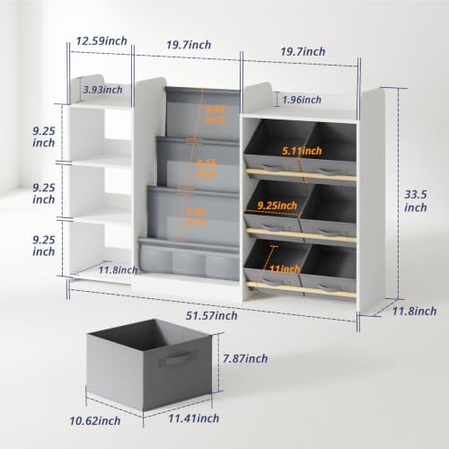Kids Bookshelf and Toy Storage with 7 Removable Bins, 52 inch, White - Image 2