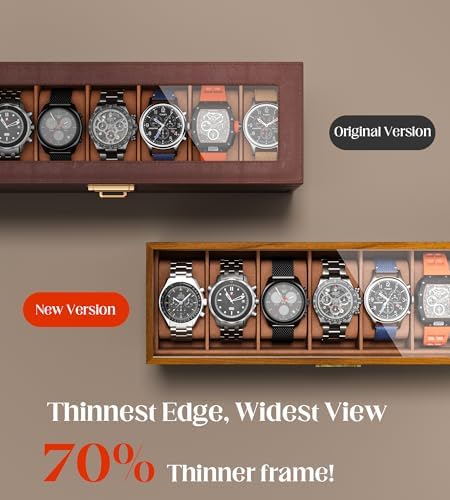 Watch Case Box for Men - Ultra-thin Frame Wide Display 7 Slots 2-Layer Wood Grain Watch Storage Organizer with Jewelry Drawer, Real-glass Display Case Collection Box Gift for Dad Husband - Image 3
