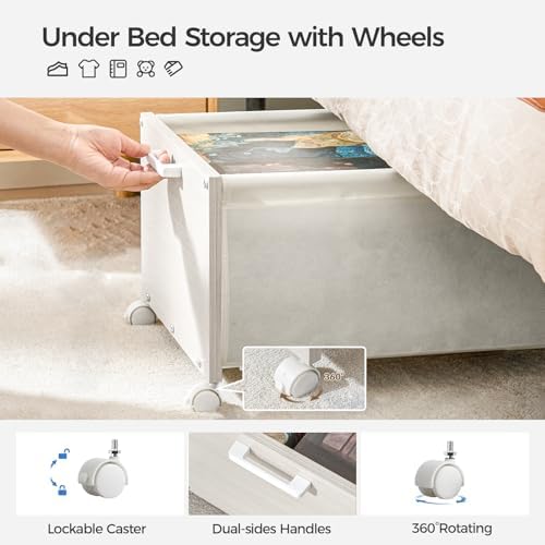 FOUCSSOMEI Under Bed Storage with Wheels, Wooden Under Bed Drawers On Wheels, Rolling Under Bed Shoe Storage, Space Saving,White,70L - Image 3