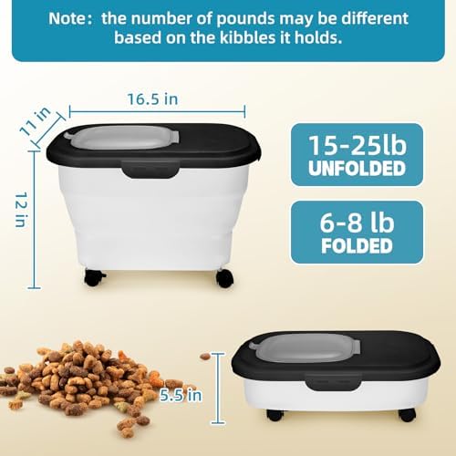 Dog Food Container, Collapsible Pet Food Storage Container 17-20 lb with Rolling Wheels & Airtight Lid, Plastic Storage Bin With Dog Food Scoop and Measuaring Cups - Image 3