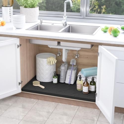 SIKADEER Waterproof Under Sink Mat 34" x 19" Cabinet Protector Silicone Mat - Image 2