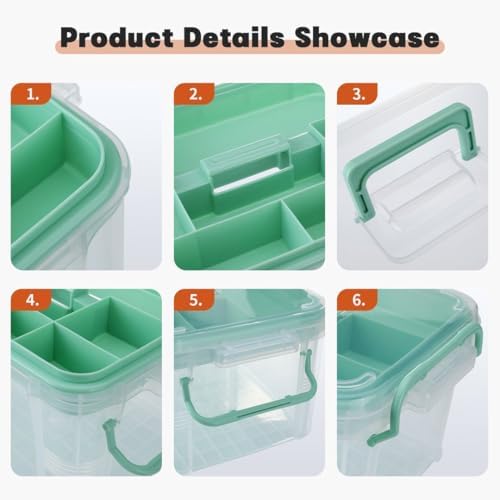 Set of 2 Medicine Organizer - Plastic Storage Box with Handle Green - Image 3