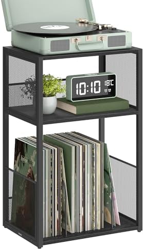 VASAGLE 3-Tier Record Player Stand, Vinyl Record Storage up to 100 Albums by VASAGLEbySONGMICSHOME