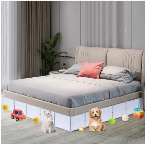 7 Pack Under Bed & Couch Blocker for Pets and Toys - 83" Length, 11.8" Height for One Side of Queen Bed | Includes Sticky Tape, Connectors & Zip Ties - White - Image 6