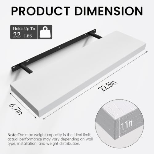 BAYKA White Floating Shelves 22.5in, Set of 2, Wall Mounted for Wall Decor - Image 5