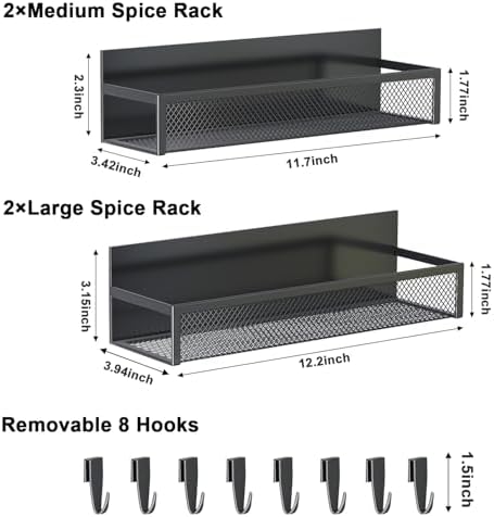 Aufworld Magnetic Spice Rack for Refrigerator, 4 Pack Magnetic Shelf, Fridge Magnet Organizer with Moveable 8 Hooks, Magnetic Fridge Shelf for Kitchen Organization and Storage (4 Pack) - Image 2