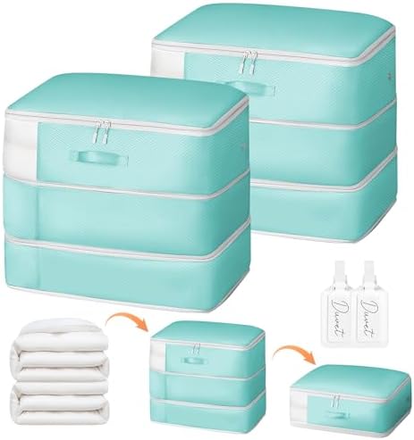 Comforter Storage Bag - Large Capacity Blanket Storage Bags 3-Layer Ultra Space Saving Self Compression Organizer, Washable Compression Bags for Storage Comforter Blanket, 2-Pack, Blue by EasortmPackingCubes