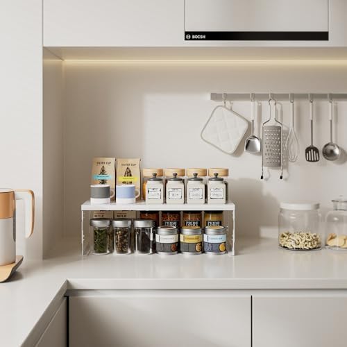 Stackable Expandable Metal Shelf Organizer - Adjustable Wire Storage Rack with Holes for Kitchen, Bathroom, Cabinet, Office - Space Saving, Durable & Sturdy Design（2PACKS/Large/White - Image 2
