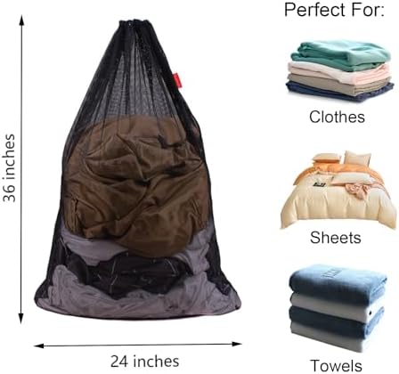 2 Pack Mesh Laundry Bags 24 x 36 Inches Drawstring Bag Black - Image 2