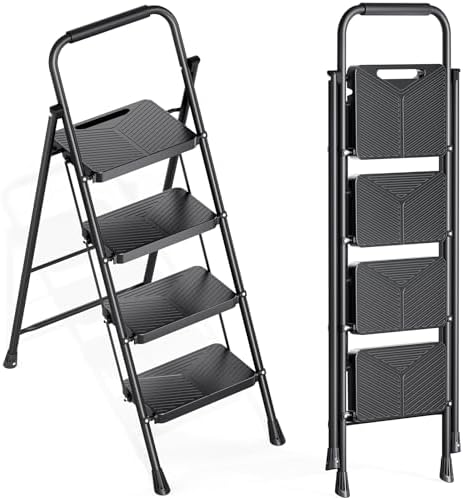 KINGRACK 4 Step Ladder, Portable Folding Ladder with Anti-Slip Pedals by KINGRACK